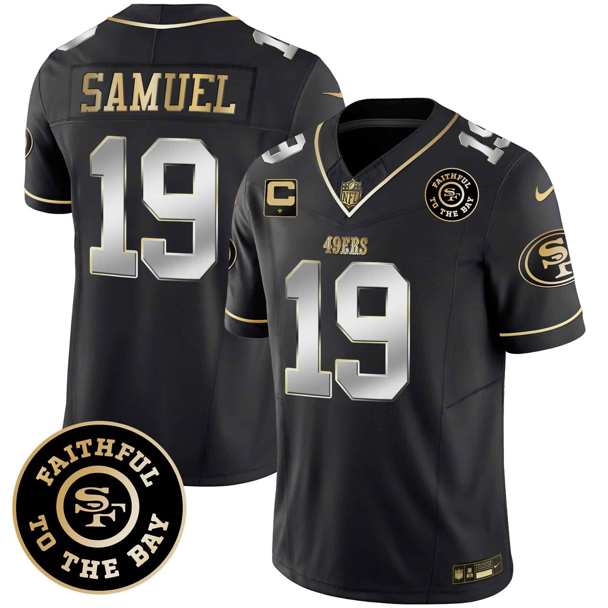 Men San Francisco 49ers 19 Samuel Black 2024 Nike Faithful To The Bay Patch Vapor Limited NFL Jersey style 1